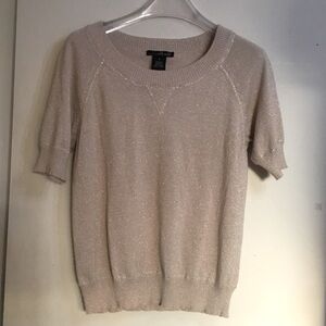 Willi Smith Shimmering Beige Knit Short Sleeve Top